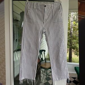 Sam Edelman Navy and White Striped Wide Leg Crop Pants